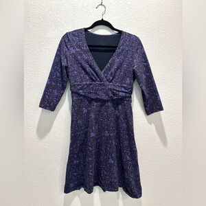 Patagonia Margot Dress Purple A Line 3/4 Sleeve Medium